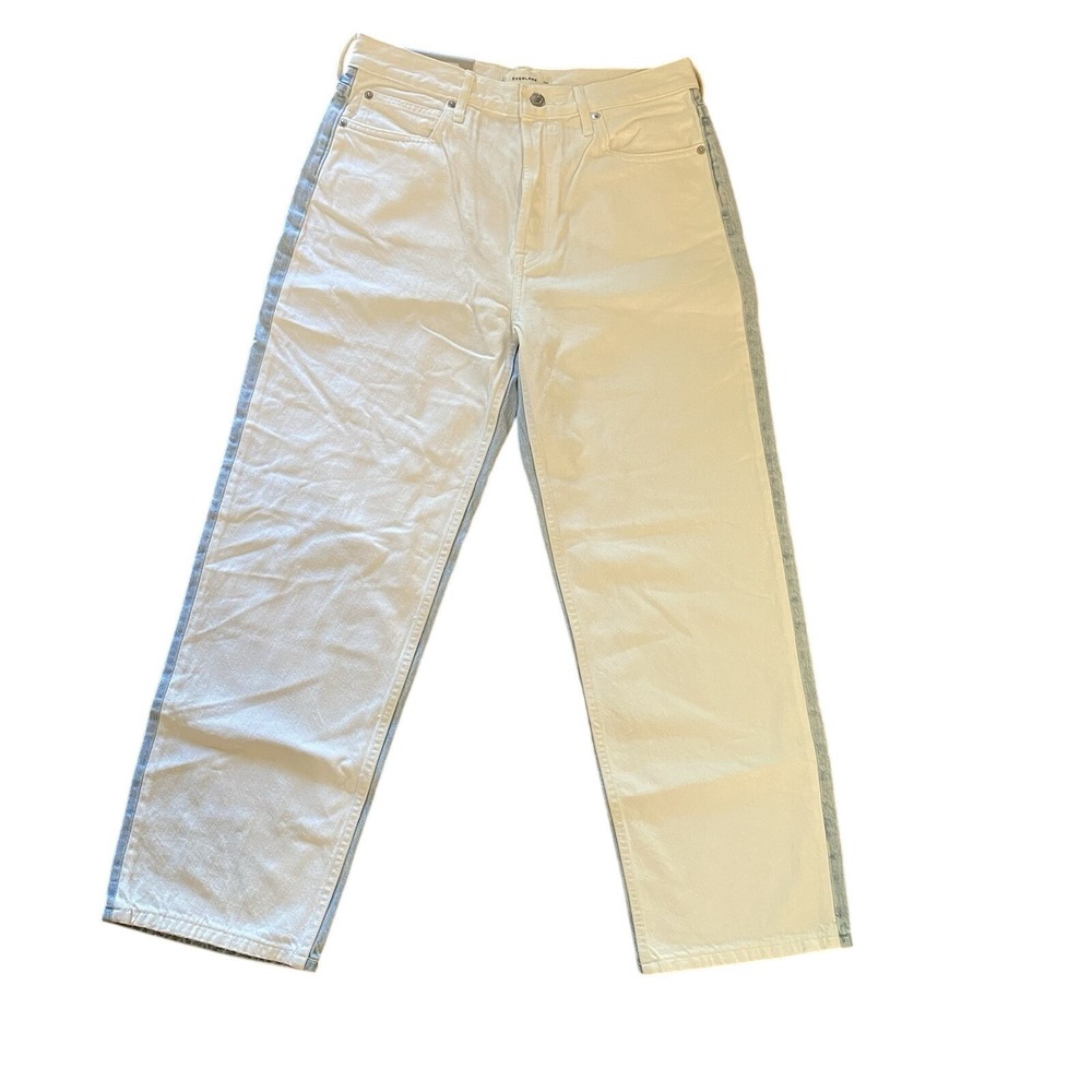 Everlane NWT The Way High Jean 29 Two Tone Split White Blue Straight Leg Rigid - Picture 7 of 13